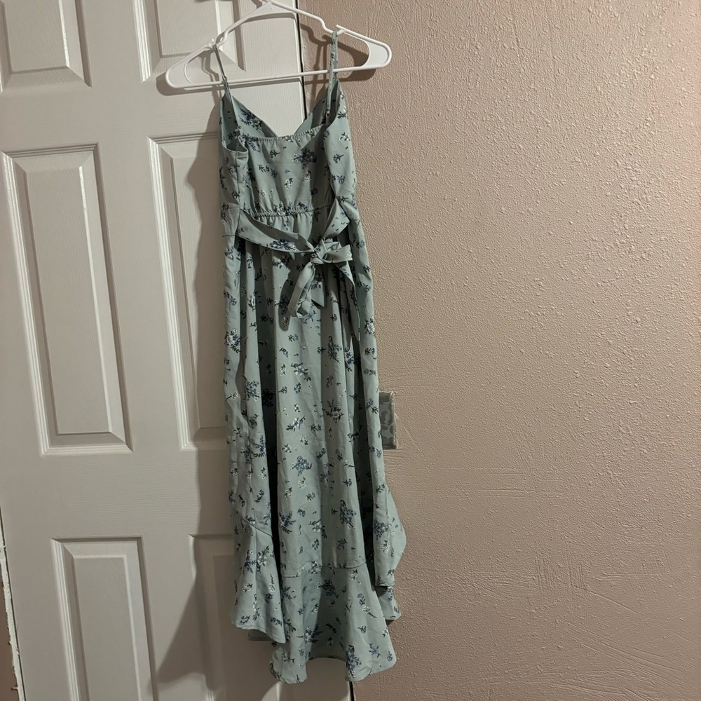 Sage Floral Ruffle Maxi Dress with Spaghetti Straps - Picture 2 of 3